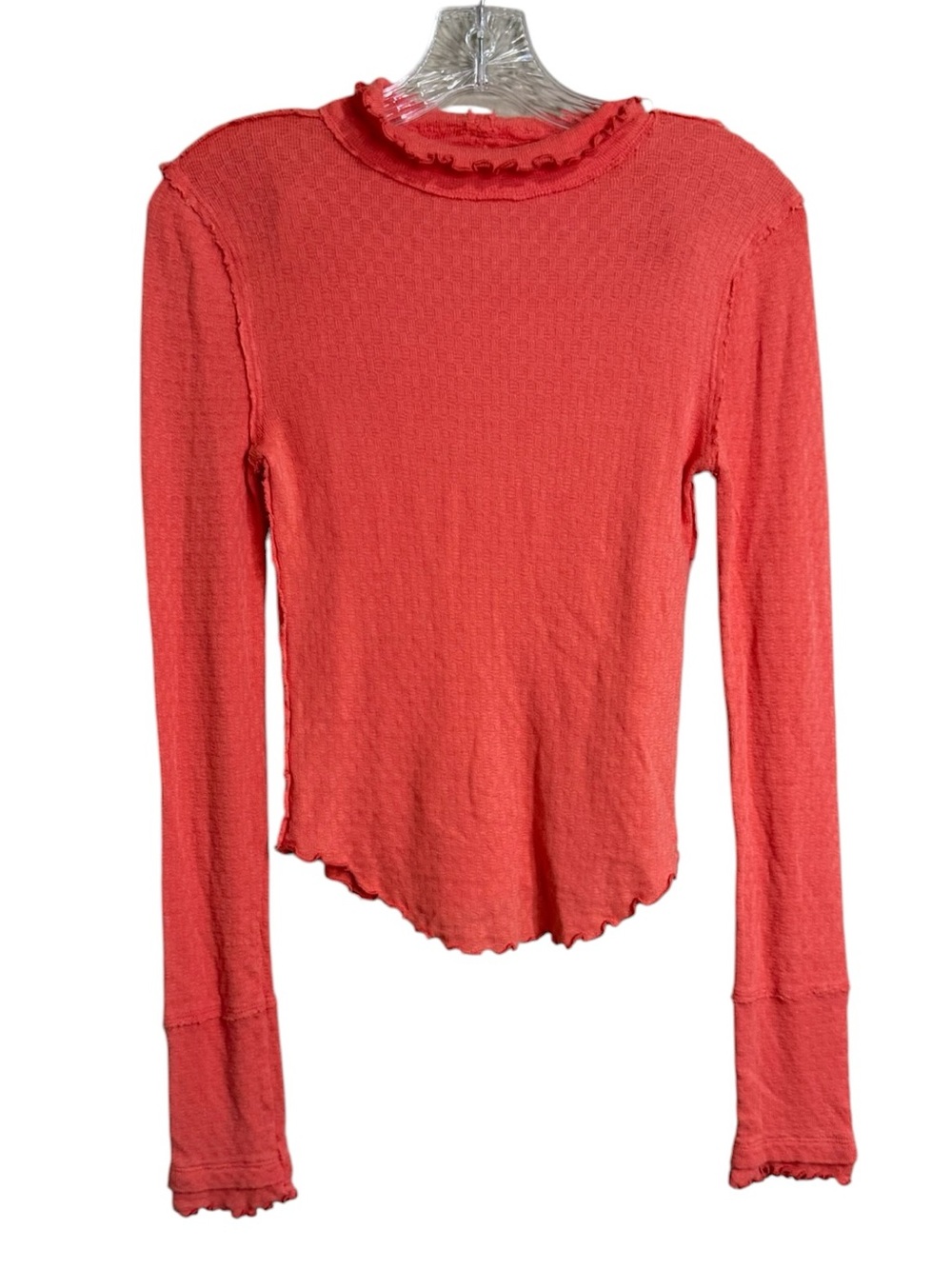 We The Free Coral Long Sleeve Ruffle Mock Neck Top